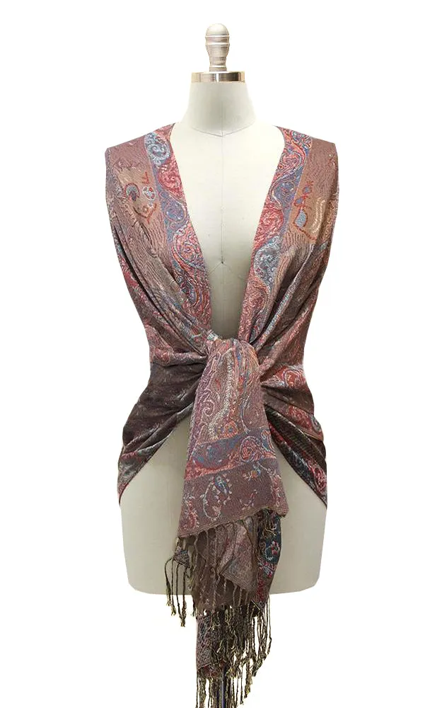 1022 Camel Paisley Print Pashmina Scarf