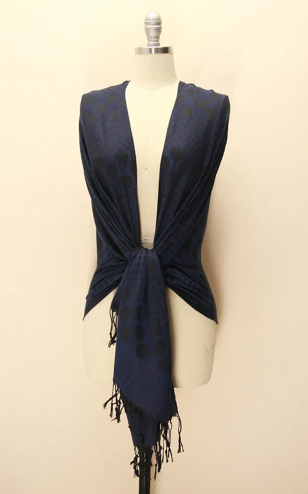 21105 Navy Polka Dot Print Pashmina