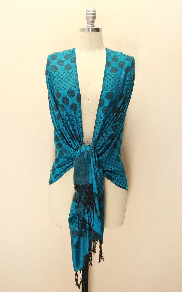 21105 Turquoise Polka Dot Print Pashmina