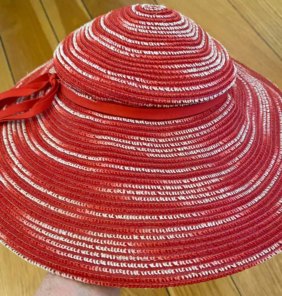 30s Vintage Platter Sun Hat Wide Brim Red & White Summer 40s Garden Party Hat VFG