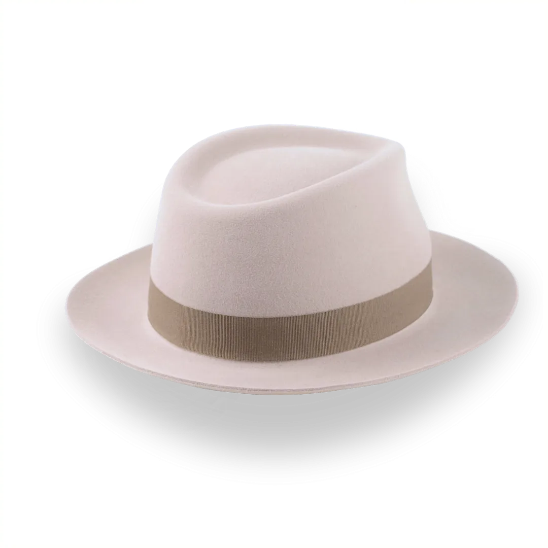 Alabaster Beige Medium Crown Fedora Hat in Fur Felt | The Clubber