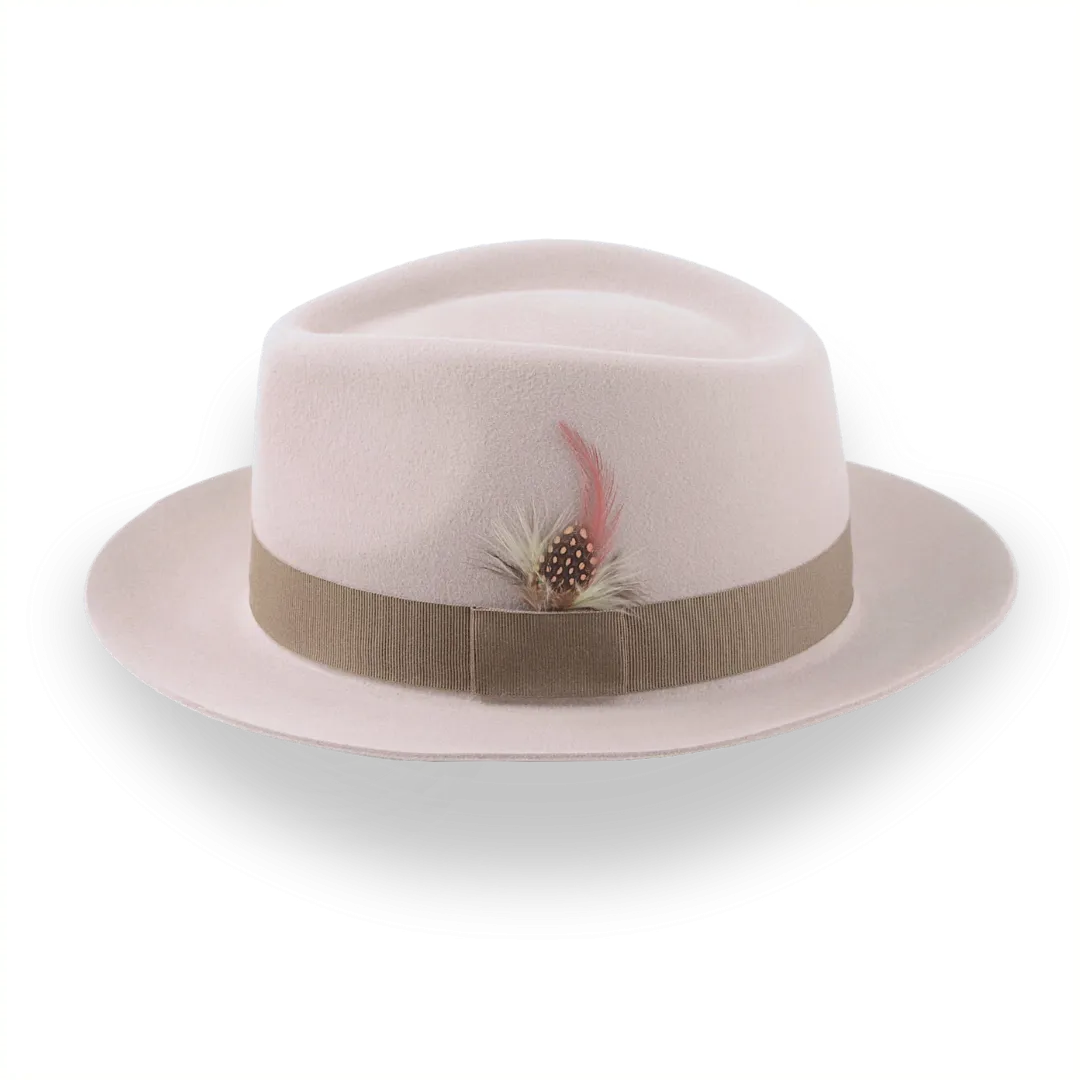 Alabaster Beige Medium Crown Fedora Hat in Fur Felt | The Clubber