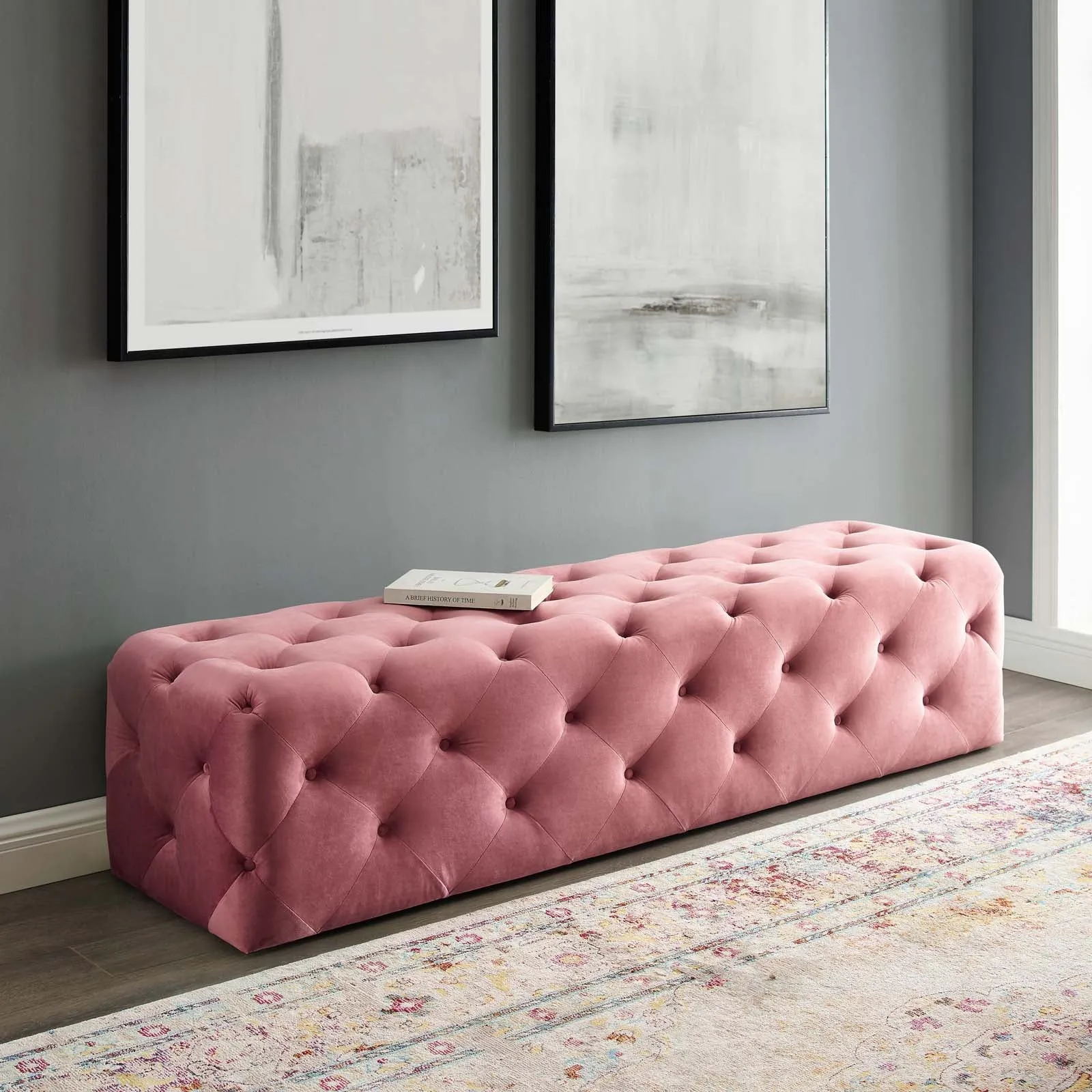 Amour 72" Tufted Button Entryway Performance Velvet Bench by Modway