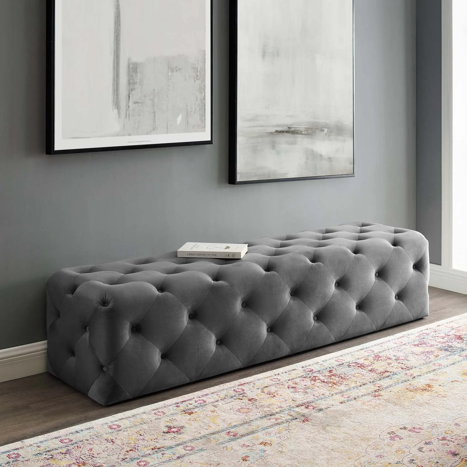 Amour 72" Tufted Button Entryway Performance Velvet Bench by Modway