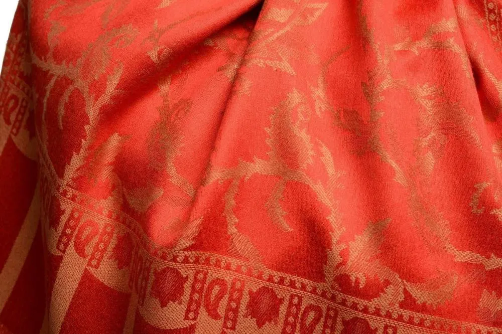 Beige Large Paisley On Red Pashmina Feel