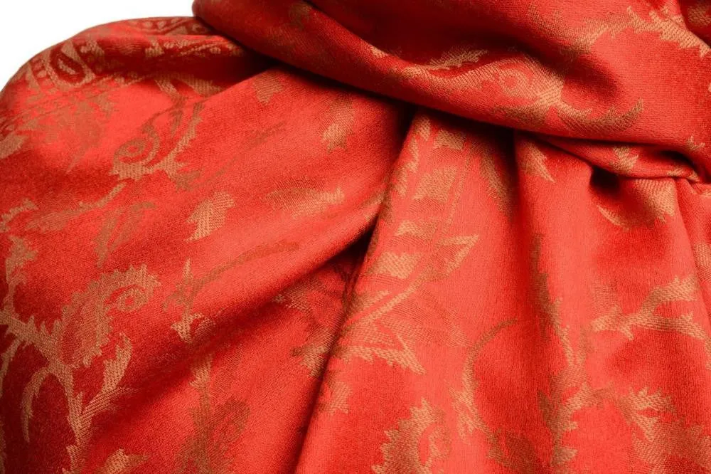 Beige Large Paisley On Red Pashmina Feel