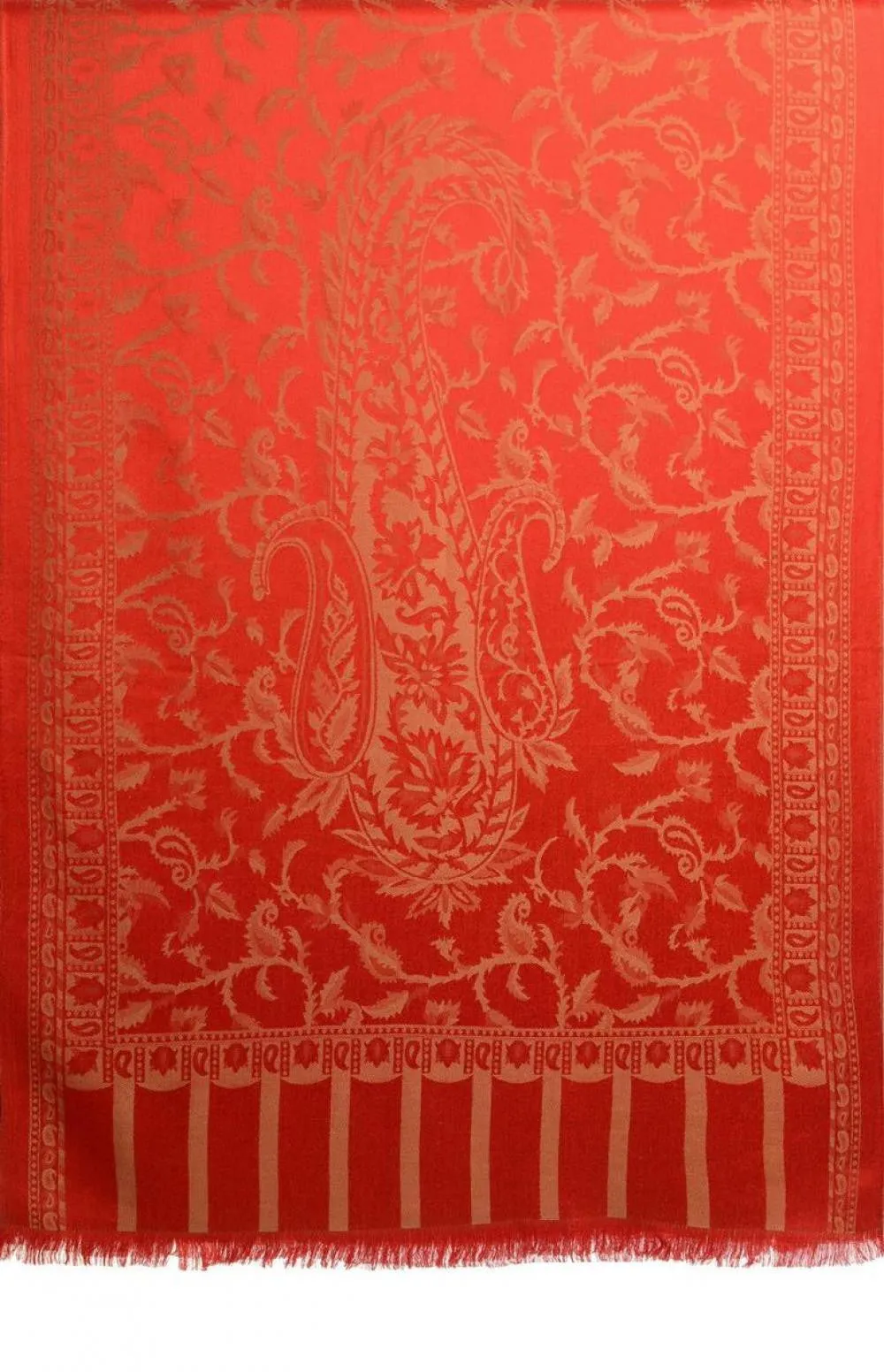 Beige Large Paisley On Red Pashmina Feel