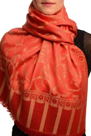 Beige Large Paisley On Red Pashmina Feel