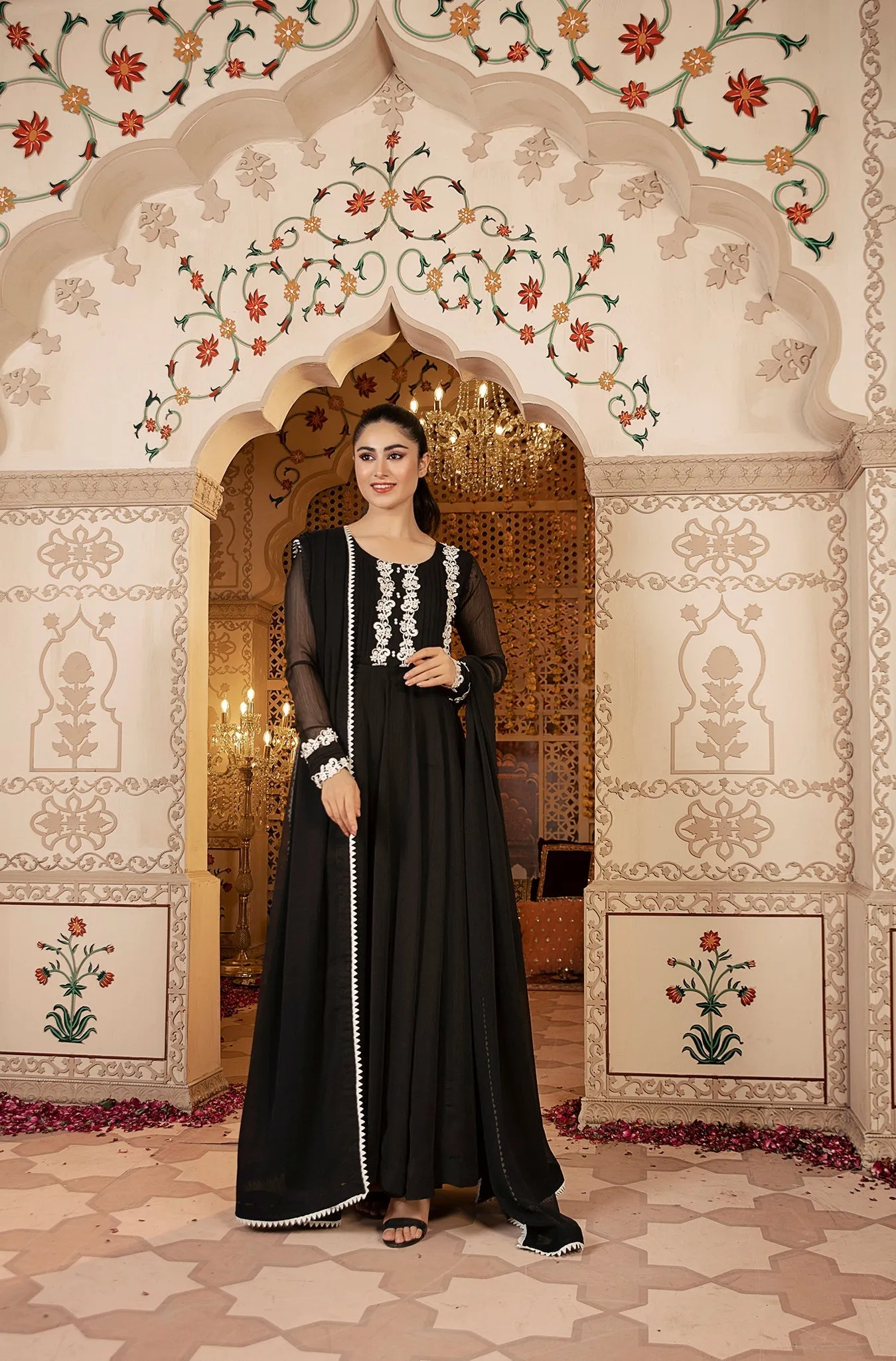 Black Embellished Chiffon Frock (Midnight Fantasy)