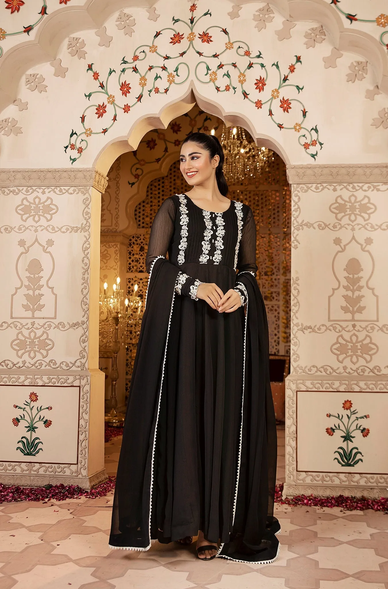 Black Embellished Chiffon Frock (Midnight Fantasy)