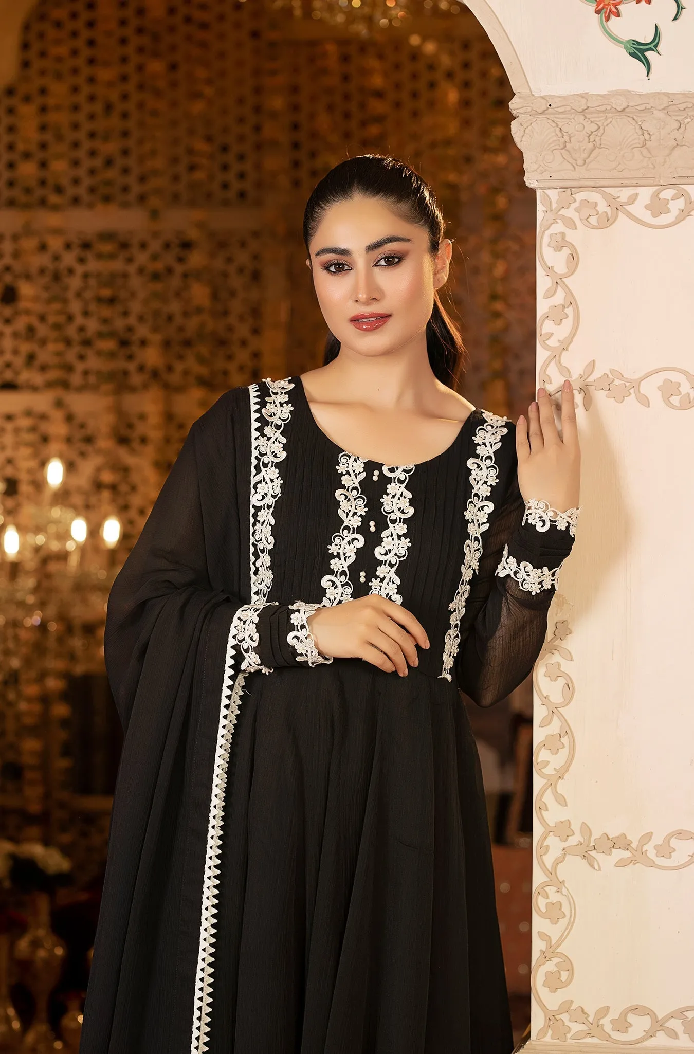 Black Embellished Chiffon Frock (Midnight Fantasy)