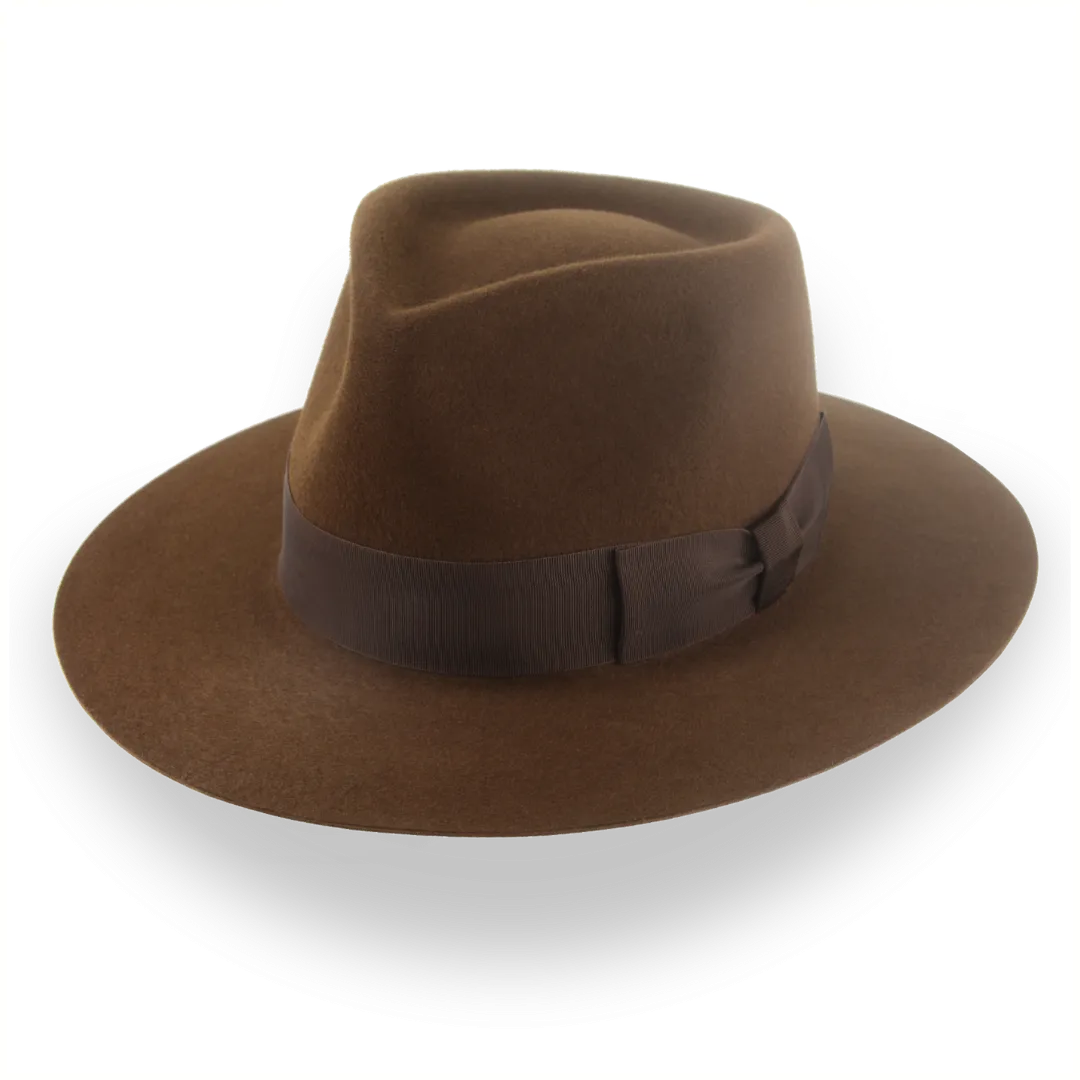 Brown Flat Brim Rancher Fedora in Durable Fur Felt | The Discoverer