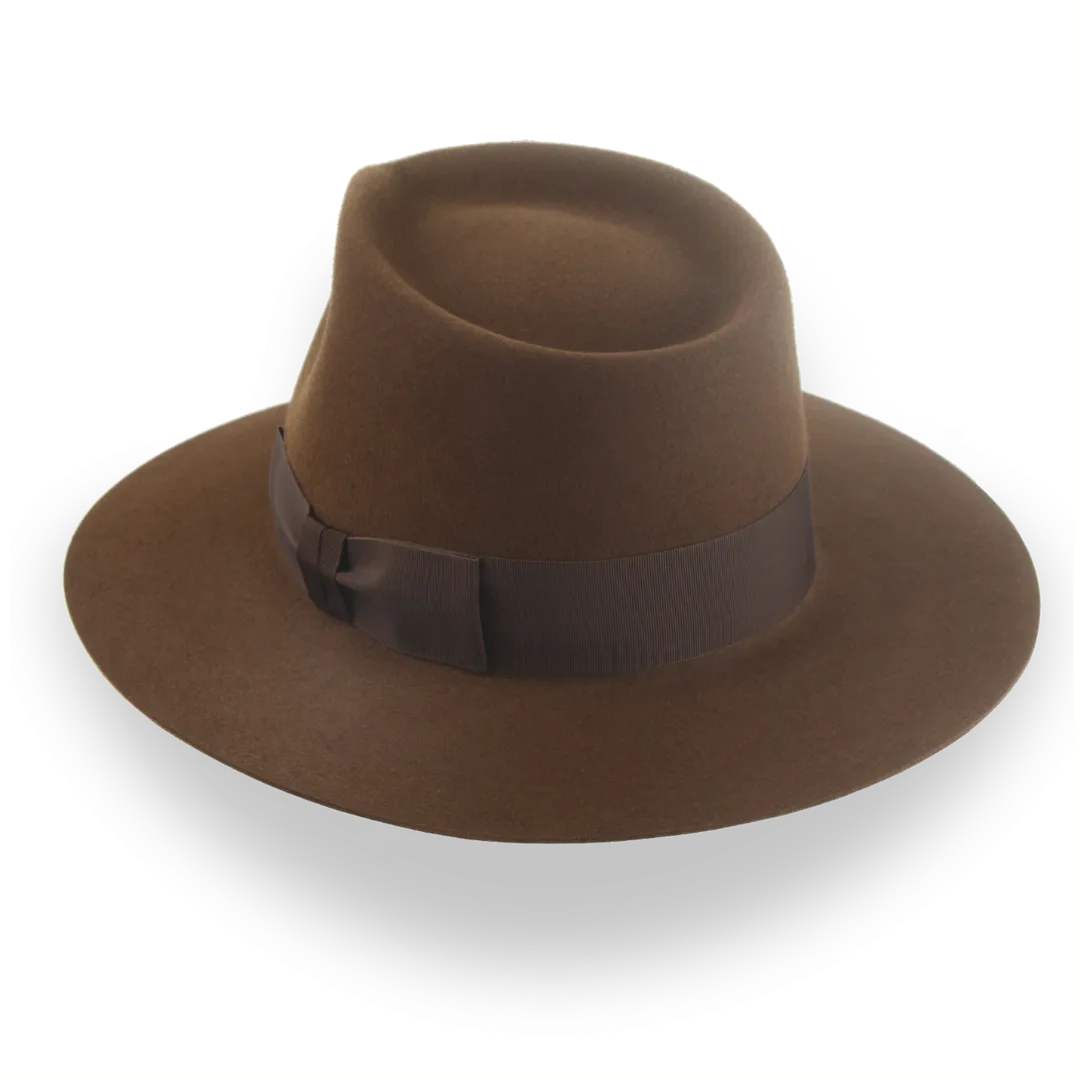 Brown Flat Brim Rancher Fedora in Durable Fur Felt | The Discoverer