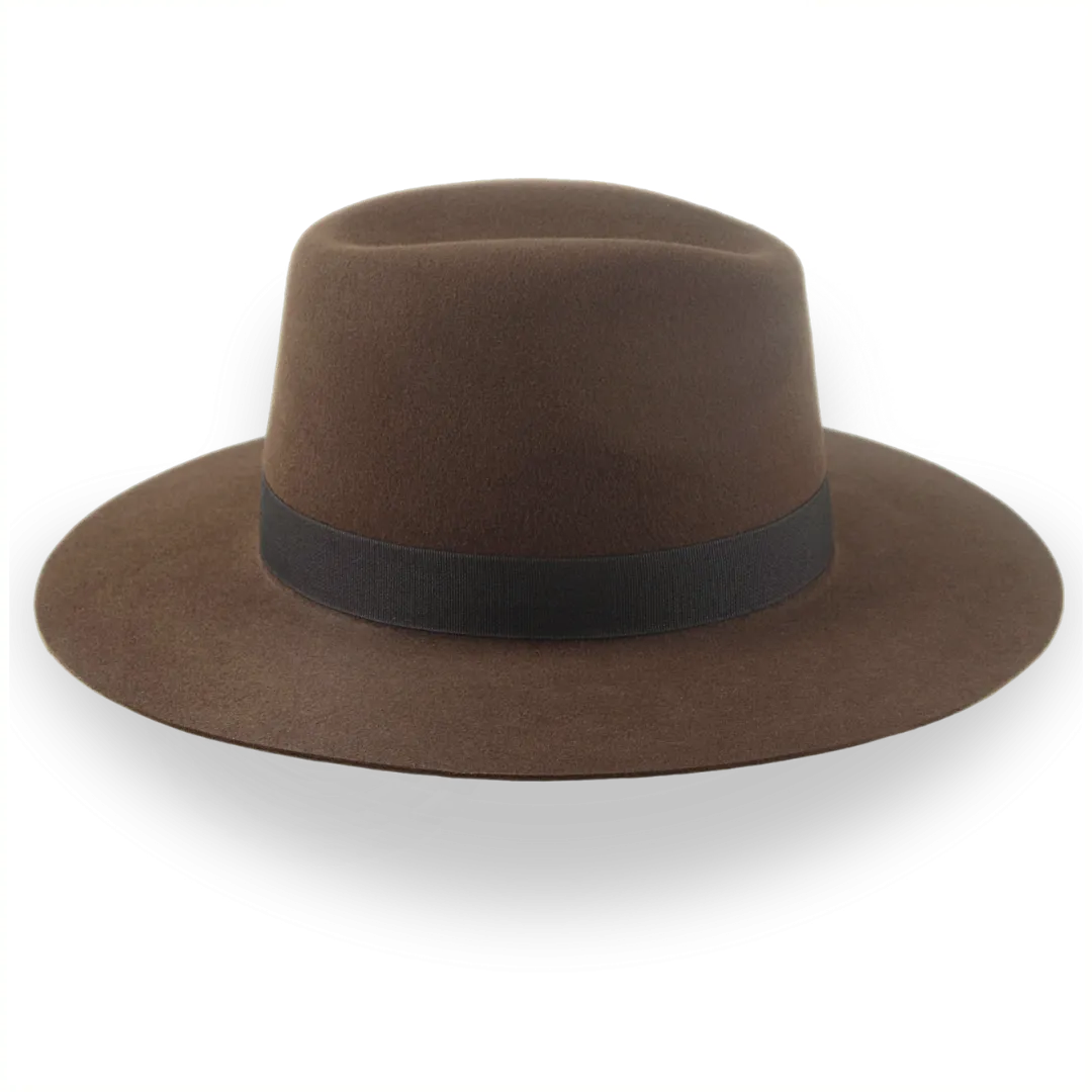 Brown Wide Brim Rancher Fedora Hat in Durable Fur Felt | The Crown