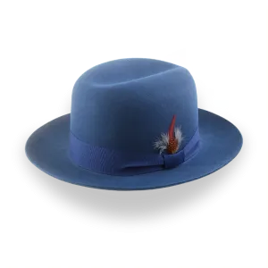 Casual Style Wide Brim Fedora for Men in Blue Fur Felt | The Tobin