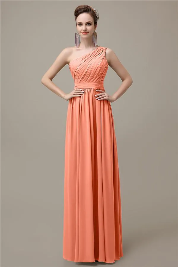 Charming One-shoulder A-line Chiffon Floor-Length Long Bridesmaid Dresses