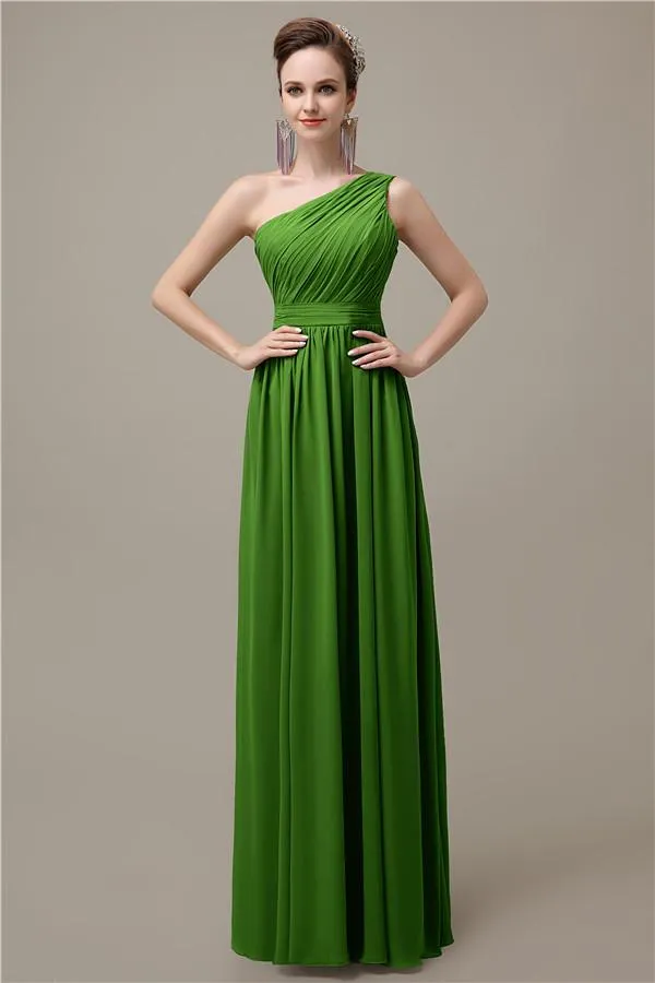 Charming One-shoulder A-line Chiffon Floor-Length Long Bridesmaid Dresses