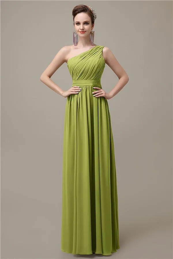 Charming One-shoulder A-line Chiffon Floor-Length Long Bridesmaid Dresses