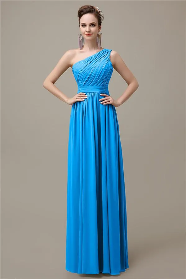 Charming One-shoulder A-line Chiffon Floor-Length Long Bridesmaid Dresses