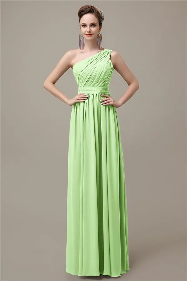 Charming One-shoulder A-line Chiffon Floor-Length Long Bridesmaid Dresses