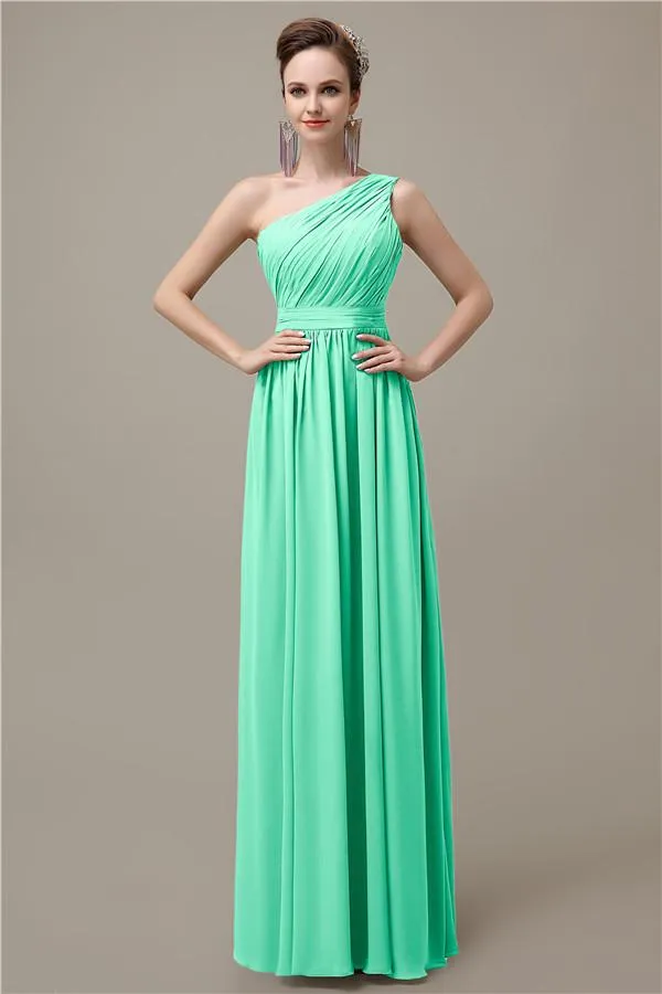 Charming One-shoulder A-line Chiffon Floor-Length Long Bridesmaid Dresses