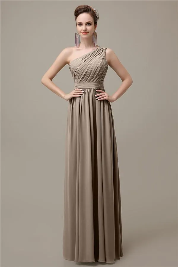 Charming One-shoulder A-line Chiffon Floor-Length Long Bridesmaid Dresses