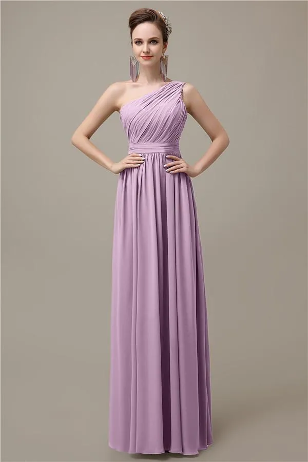 Charming One-shoulder A-line Chiffon Floor-Length Long Bridesmaid Dresses