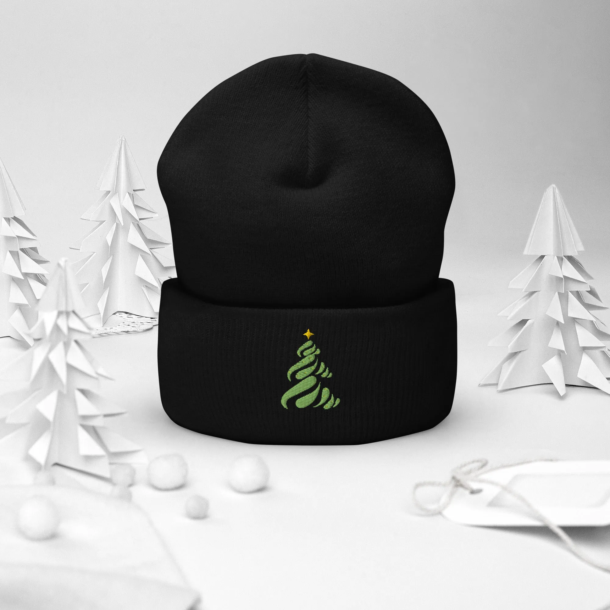 Christmas Tree embroidered cuffed beanie