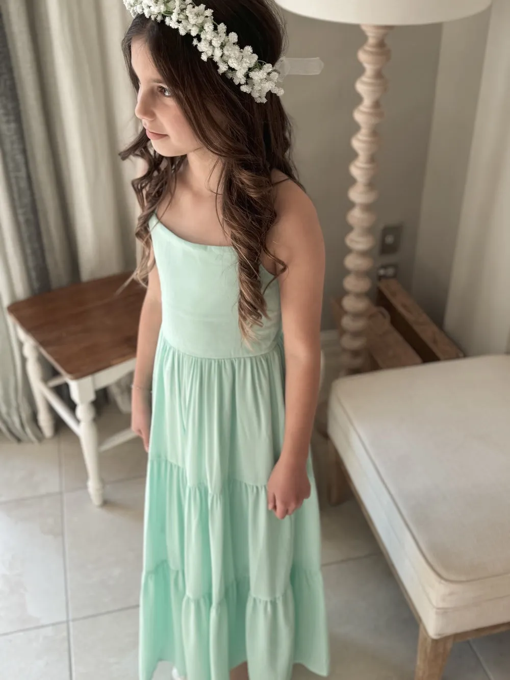 Clara Chiffon Girls Maxi Dress Mint