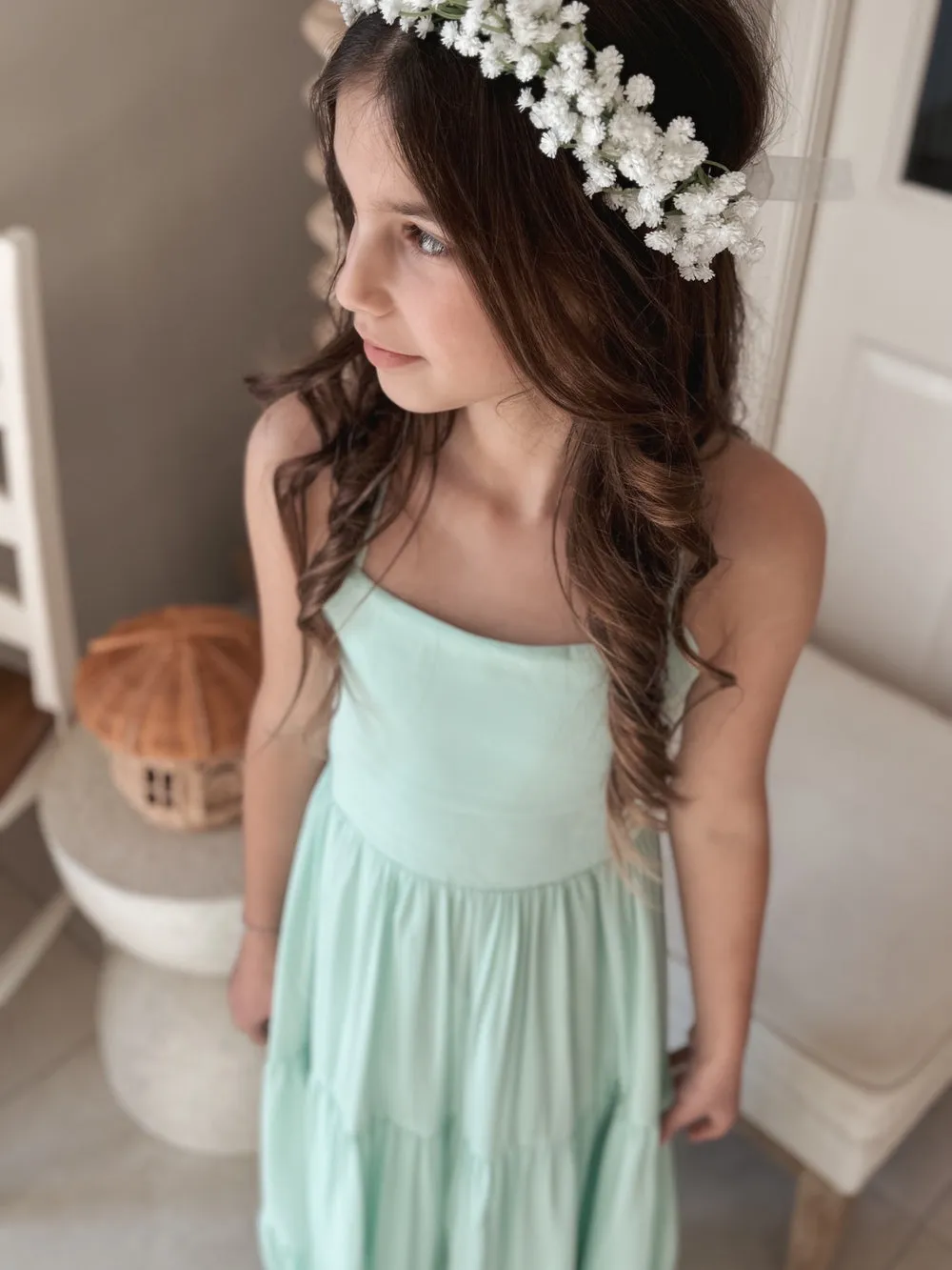 Clara Chiffon Girls Maxi Dress Mint