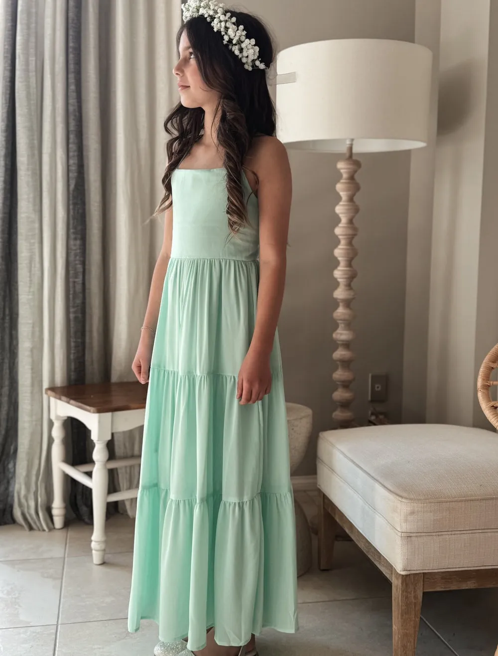 Clara Chiffon Girls Maxi Dress Mint