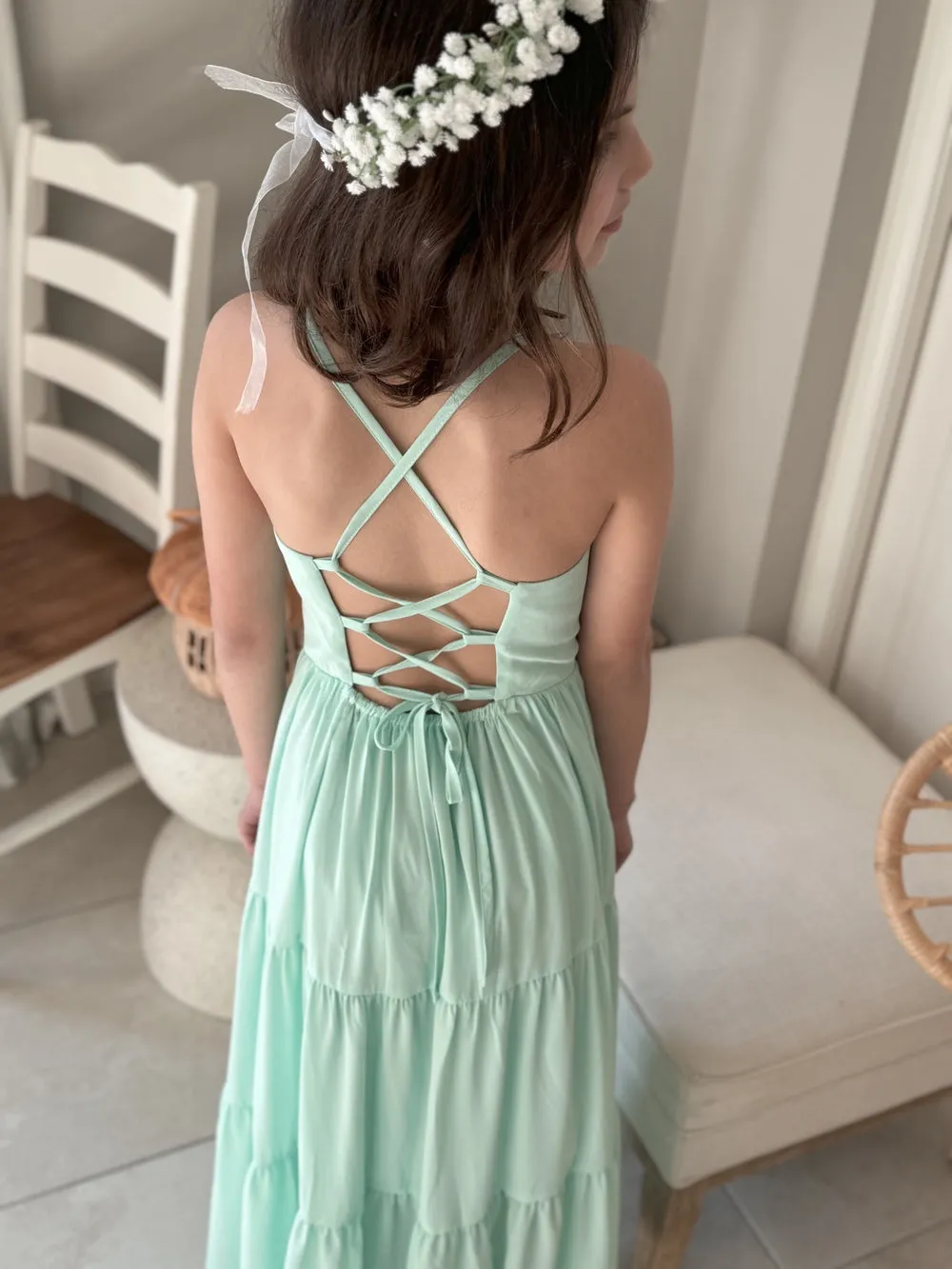 Clara Chiffon Girls Maxi Dress Mint