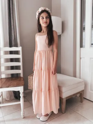 Clara Chiffon Girls Maxi Dress Peach