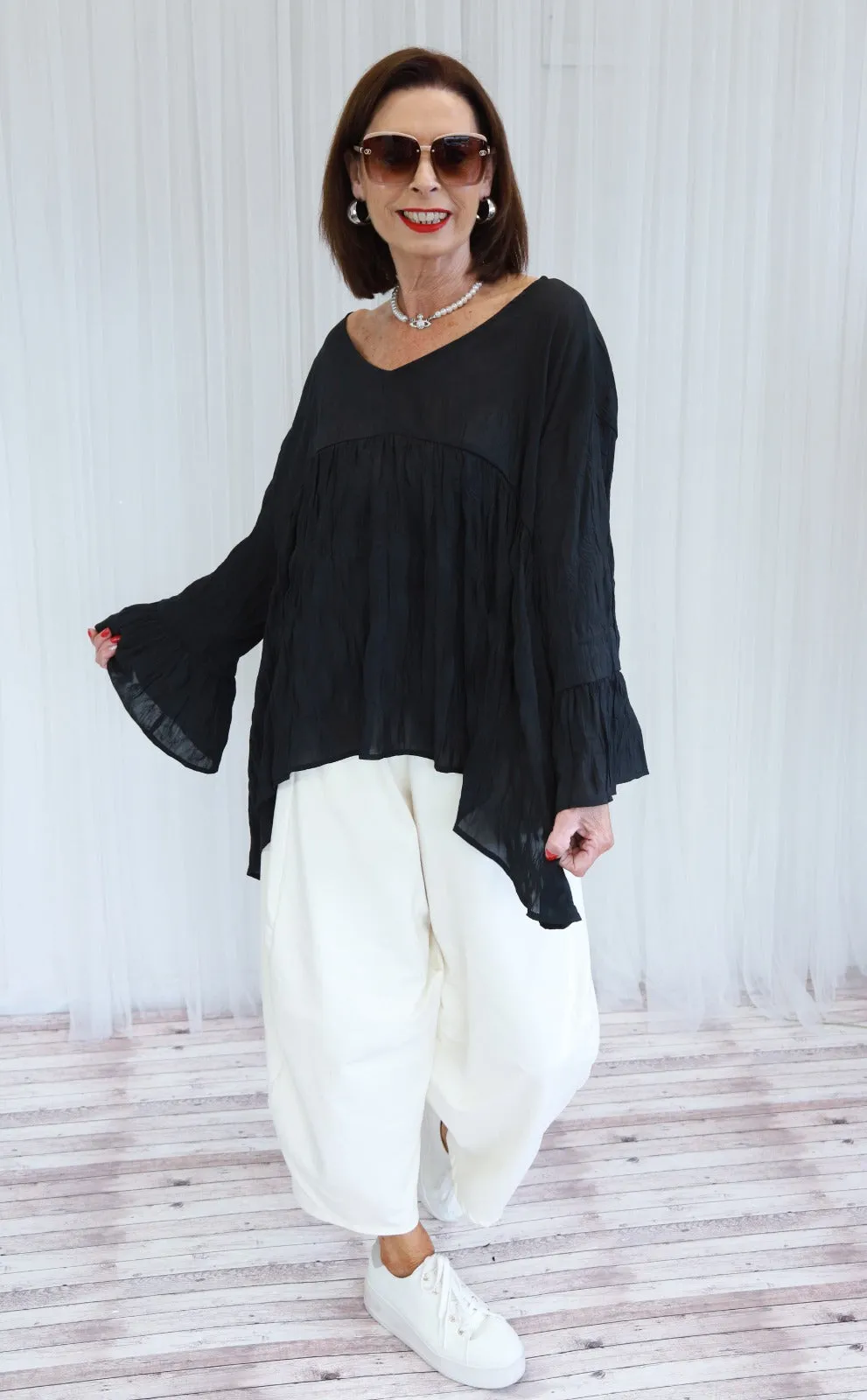 CLARA CHIFFON TOP - BLACK