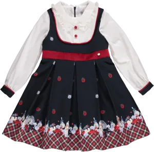 CLEARANCE SALE - Piccola Speranza AW23 - Girls Navy & Red Winter Doll Dress