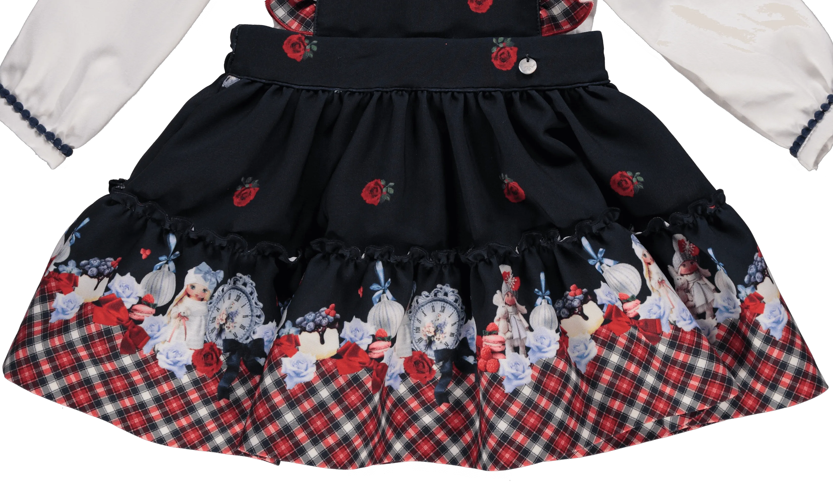 CLEARANCE SALE - Piccola Speranza AW23 - Girls Navy & Red Winter Doll Dress