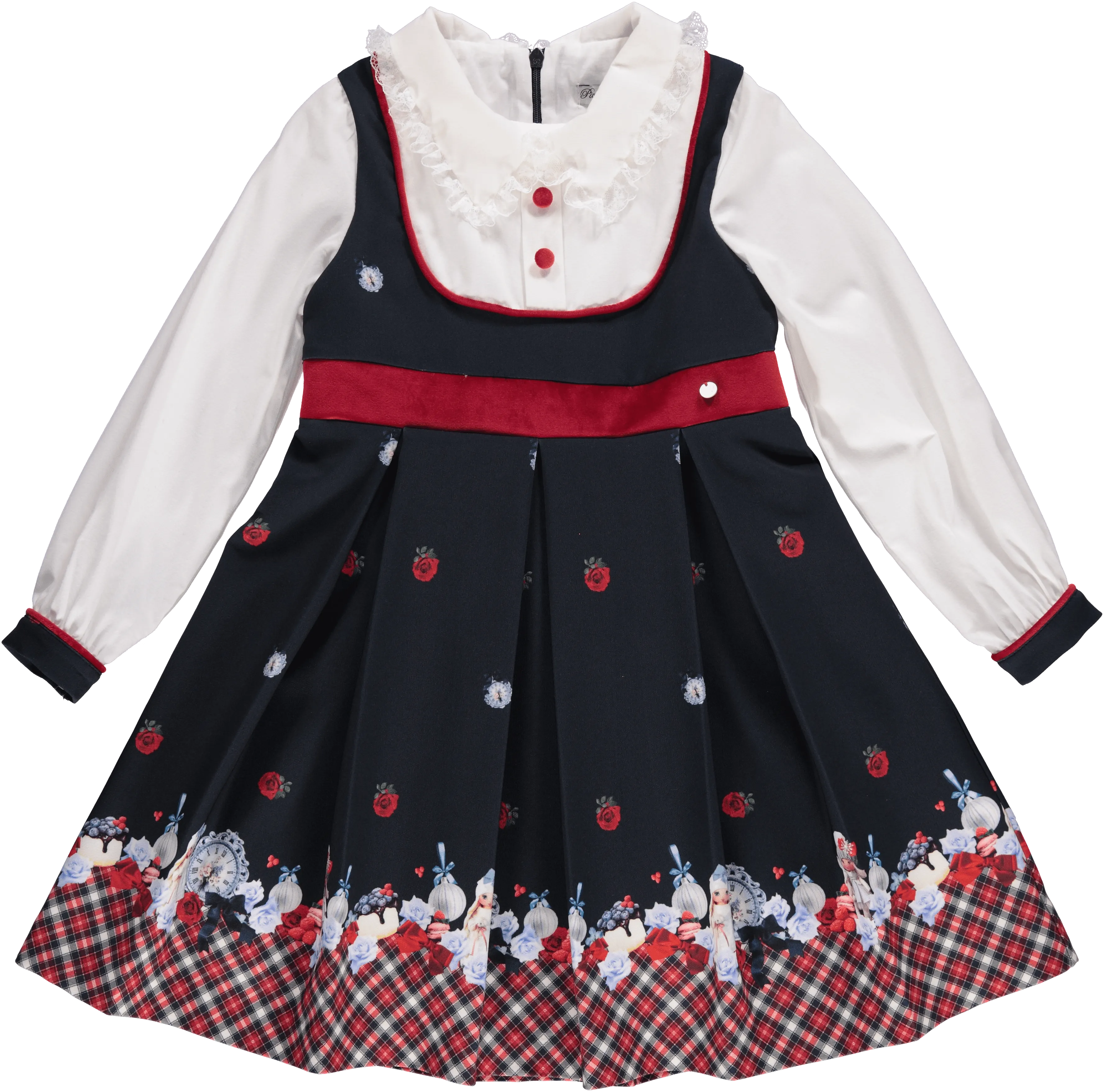 CLEARANCE SALE - Piccola Speranza AW23 - Girls Navy & Red Winter Doll Dress