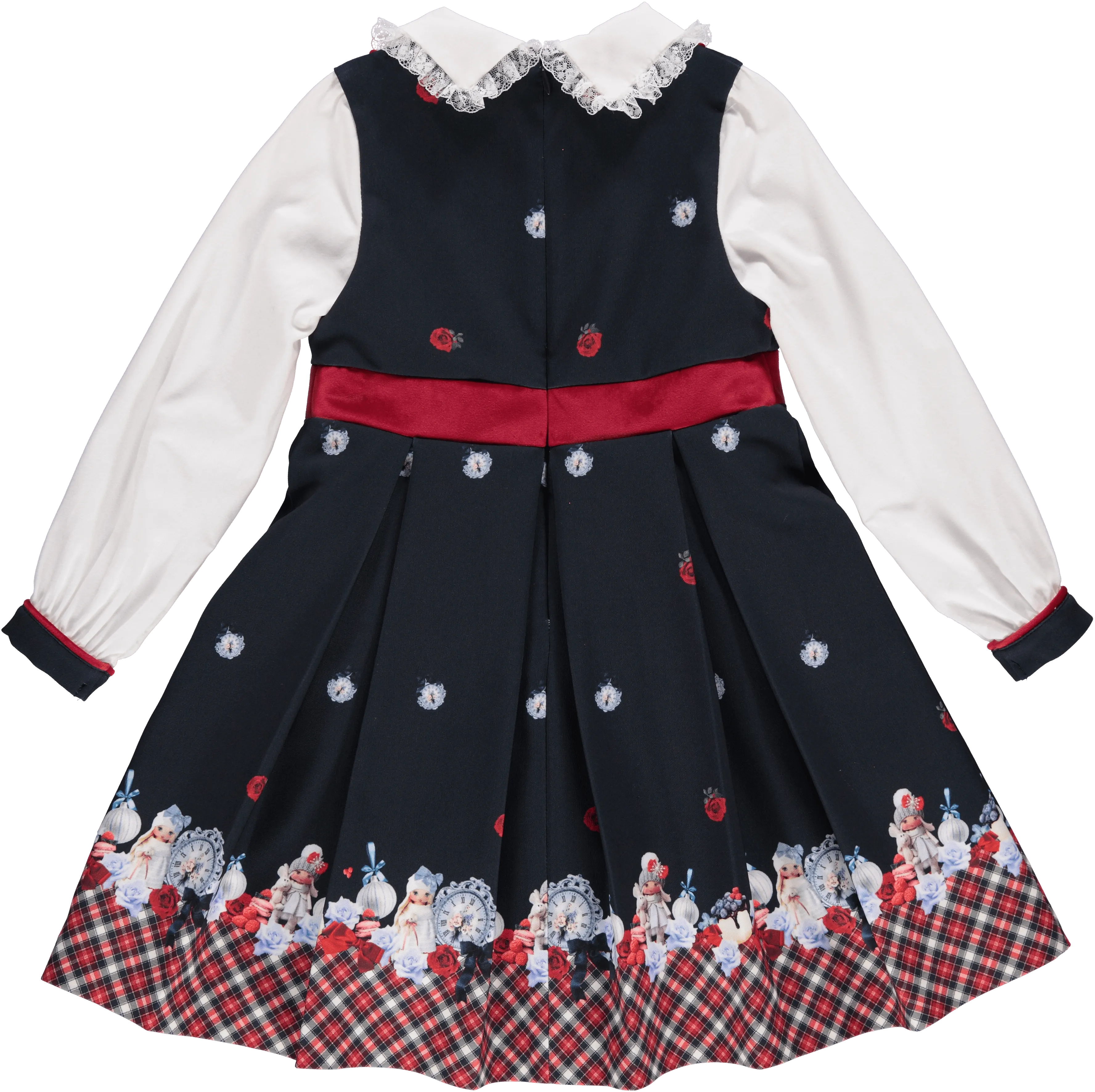 CLEARANCE SALE - Piccola Speranza AW23 - Girls Navy & Red Winter Doll Dress