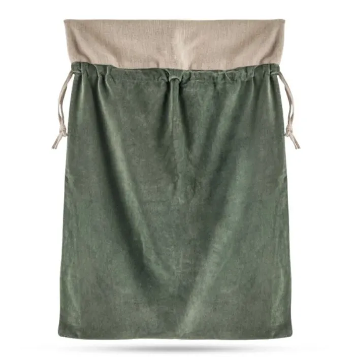 Cotton Velvet and Linen Christmas Sack - Forest Green