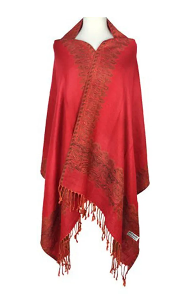 DB003-02 Red Border Print Pashmina Scarf