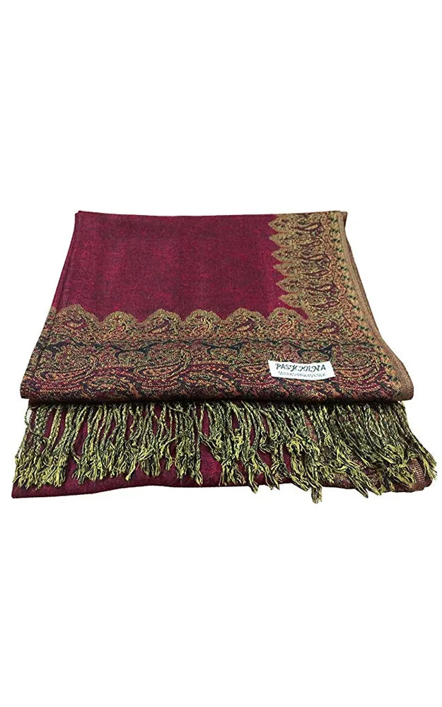 DB003-03 Burgundy Border Print Pashmina Scarf