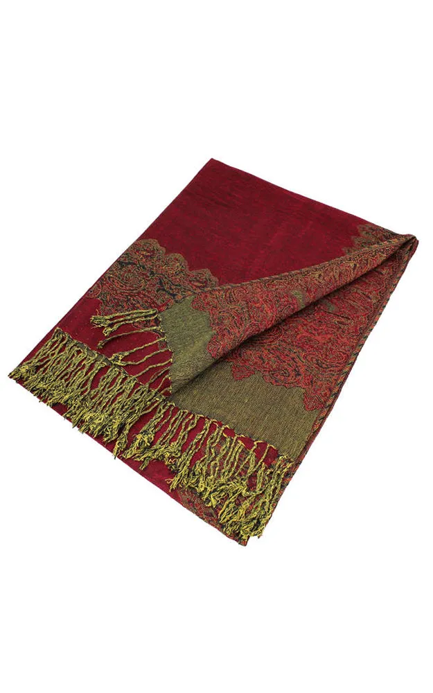 DB003-03 Burgundy Border Print Pashmina Scarf