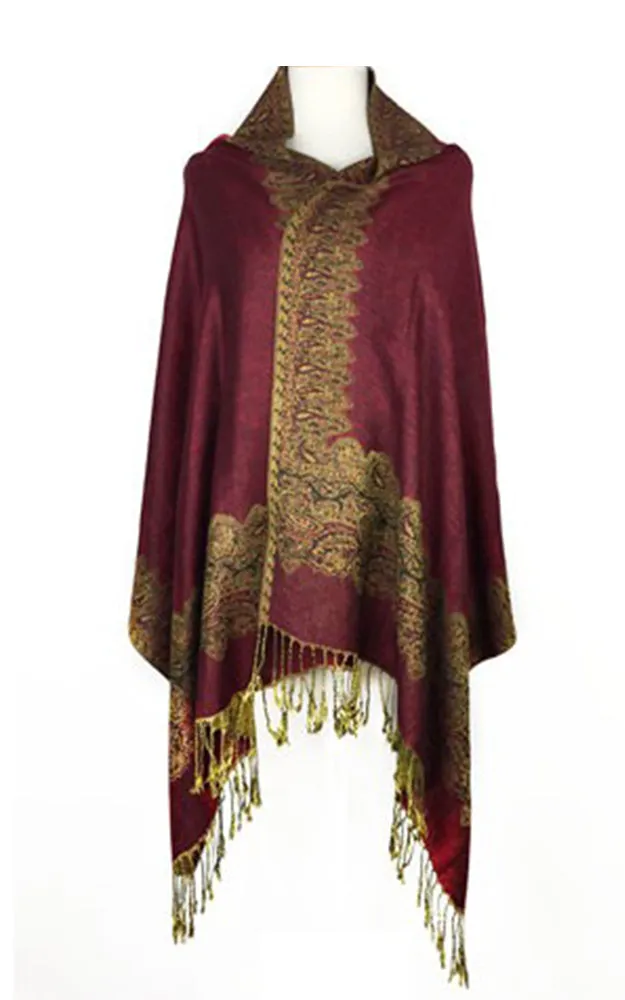 DB003-03 Burgundy Border Print Pashmina Scarf