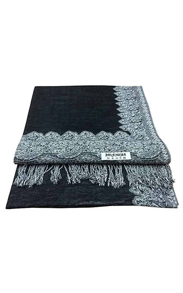 DB003-22 Black White Border Print Pashmina Scarf