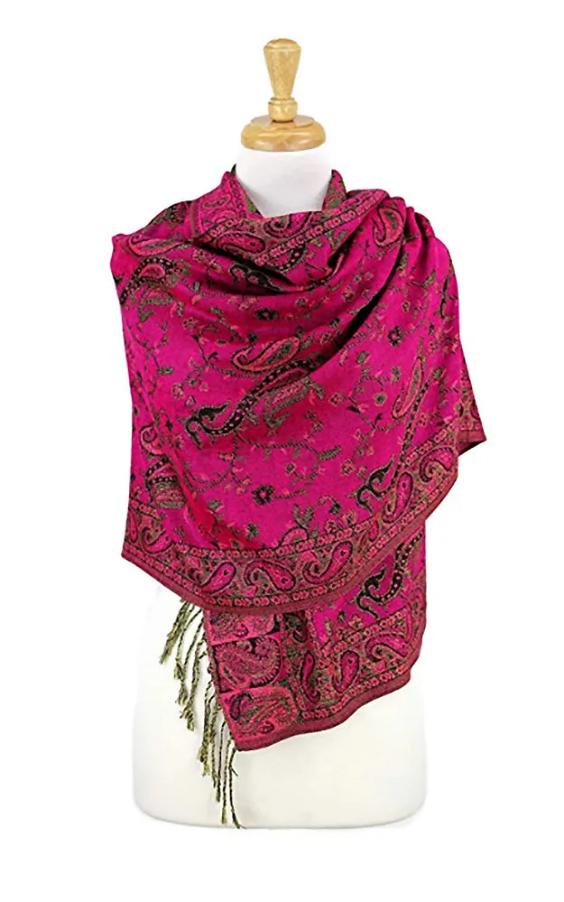 DB023-03 Hot Pink Paisley Print Pashmina Scarf