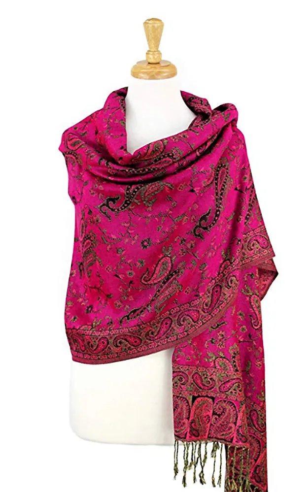 DB023-03 Hot Pink Paisley Print Pashmina Scarf