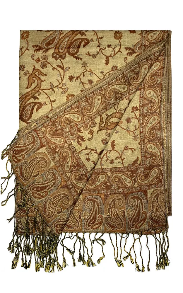 DB023-06 Brown Paisley Print Pashmina Scarf