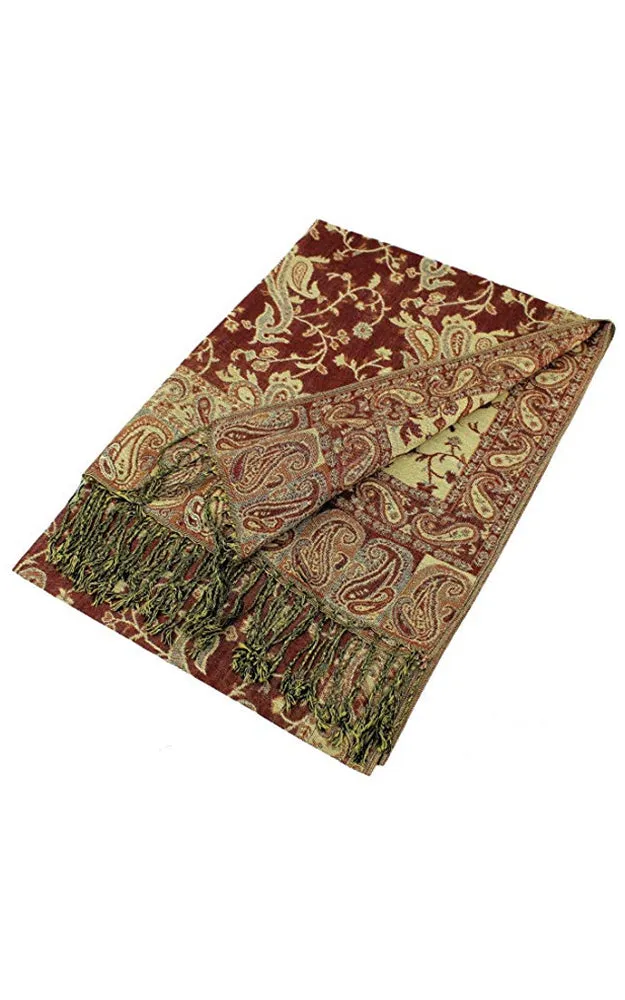 DB023-06 Brown Paisley Print Pashmina Scarf