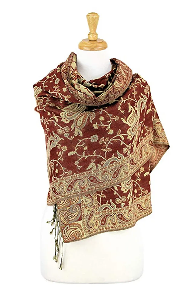 DB023-06 Brown Paisley Print Pashmina Scarf