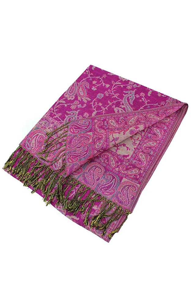 DB023-10 Fuchsia Paisley Print Pashmina Scarf